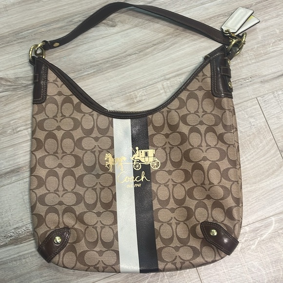 Authentic Coach No. K0868-13193 Heritage Striped Brown Hobo Shoulder Bag - Picture 3 of 17